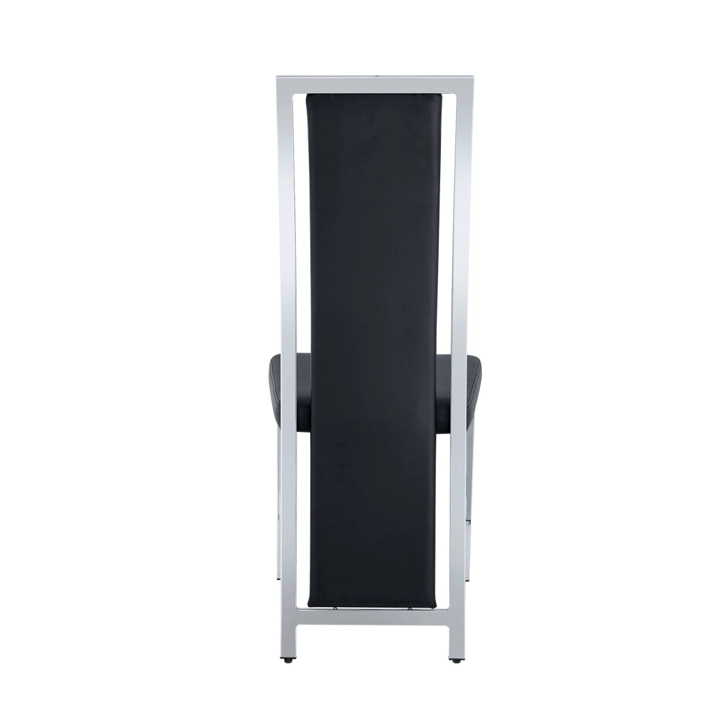 Set 4 sedie da pranzo moderne in PU nero con struttura in metallo argentato; 109 cm