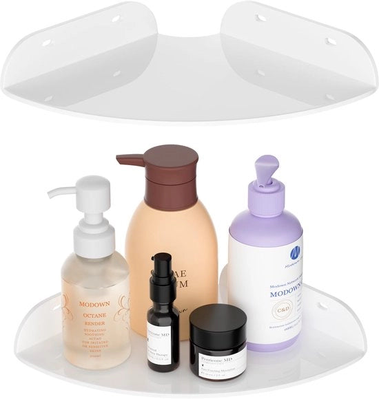 Set di supporti angolari da parete 18x18CM, bianchi, acrilici, da 2 pezzi, per organizzare spazi in bagno, cucina, camera da letto, soggiorno, sala da pranzo e ufficio
