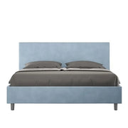 Letto matrimoniale con rete imbottito 160x200 microfibra azzurro Adele