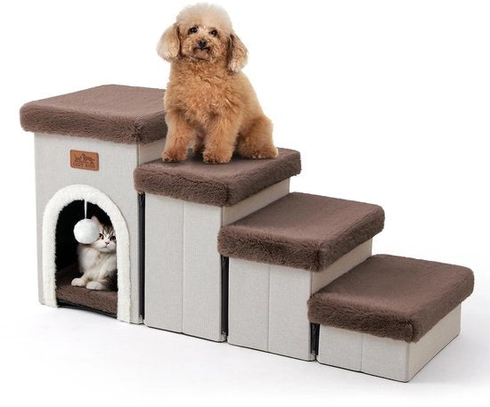 Trappola per Animali per Piccoli Cani con Spazio di Deposito e Appartamento, Trappola per Cani Pieghevole per Divano, Trappola per Cani con Pavimento Antiscivolo, Imprermeabile, fino a 80 kg (Marrone, 33 x 89 x 45 cm, 4)