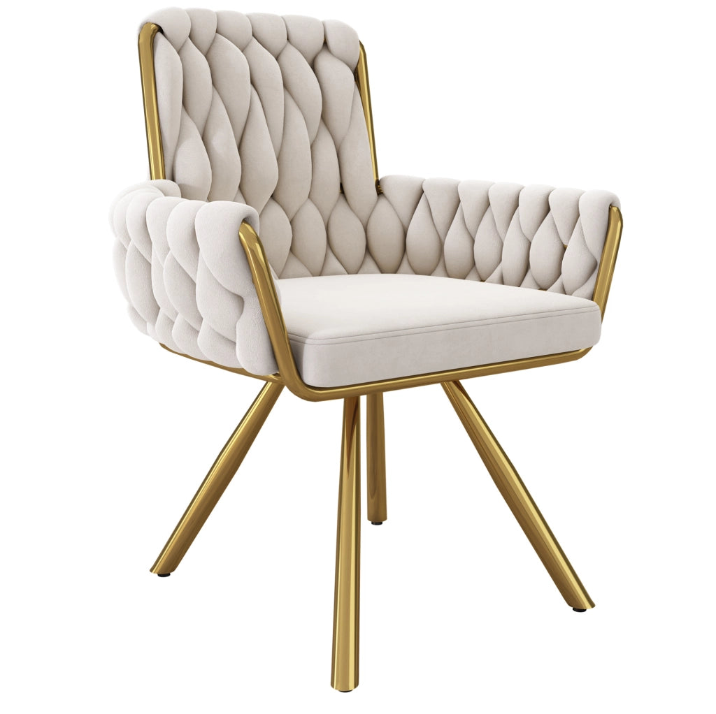 Set di 4 sedie da pranzo girevoli 360¡ã in velluto beige con braccioli