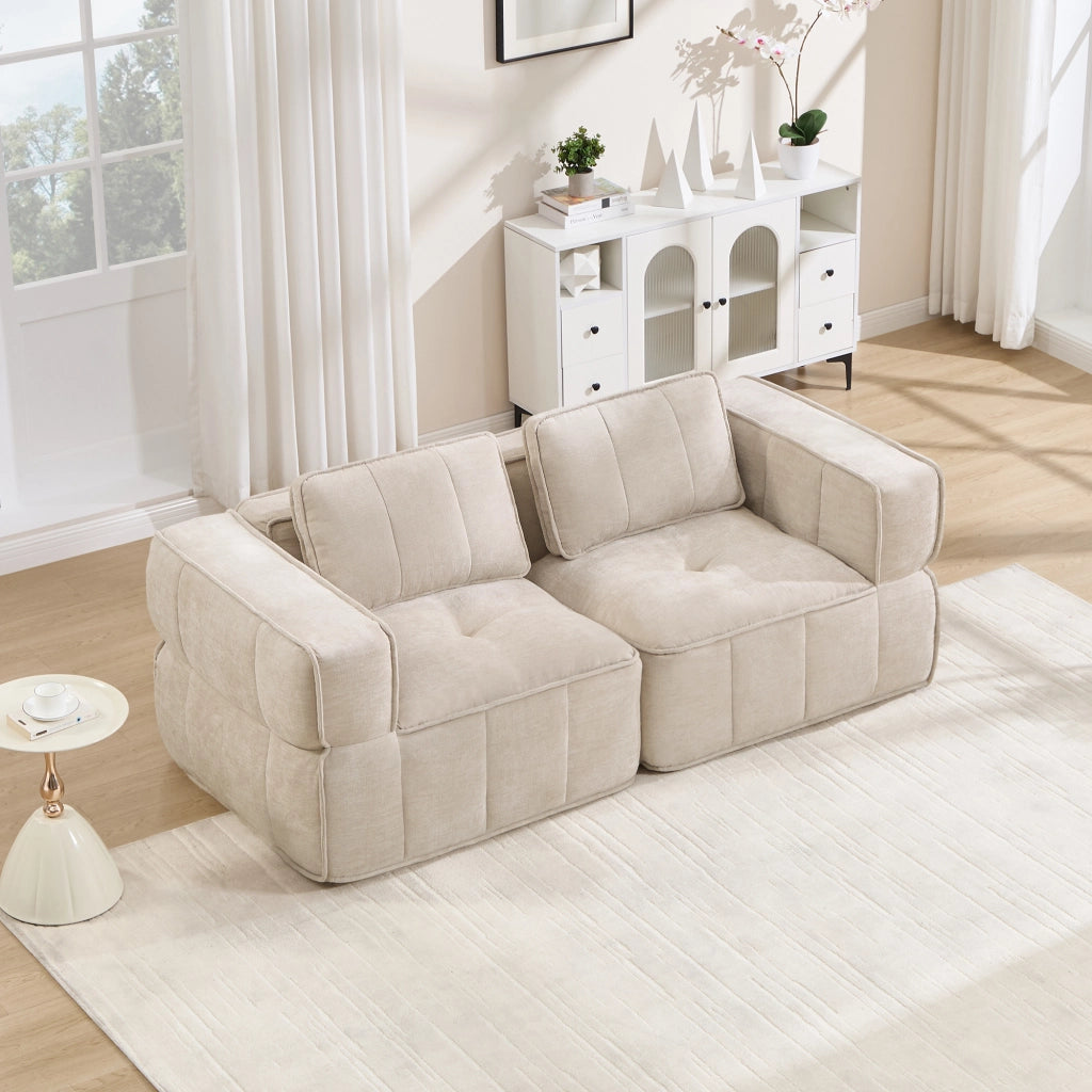 Divano modulare 2 posti con seduta profonda design senza telaio e braccioli ampi in poliestere beige 198 × 93 × 67 cm
