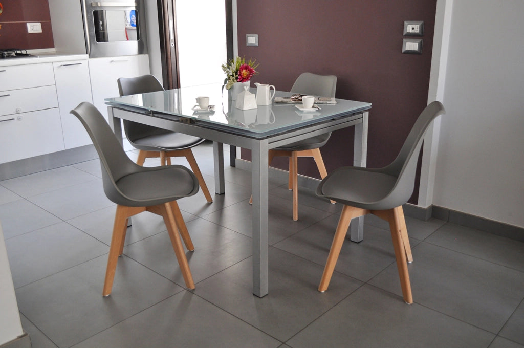 Sedia in plastica grigia, sedia da pranzo piede in legno (2 pz.) - Mia - SD01MIPL