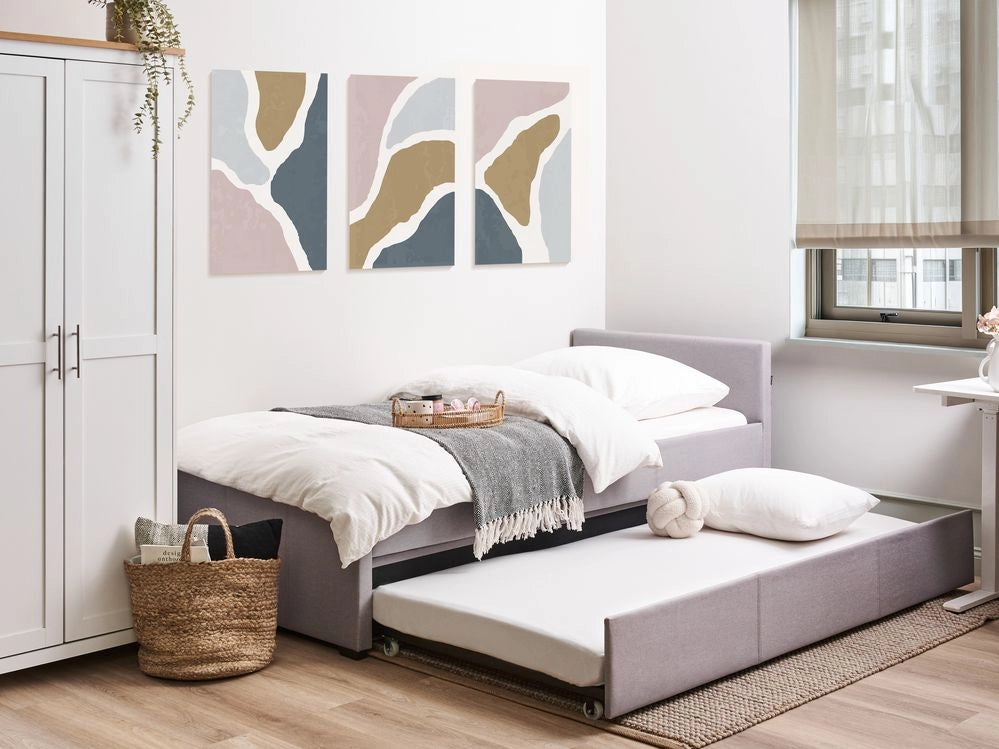 Divano Letto estraibile 90 x 200 cm Rivestimento in tessuto grigio Misura singola sottoletto per ospiti