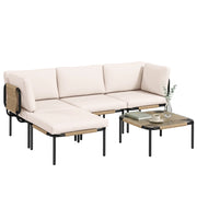 Set Divano da Giardino Polyrattan 5 Pezzi ¨C Zephmum ¨C Grigio con Tavolino Vetro e Cuscini