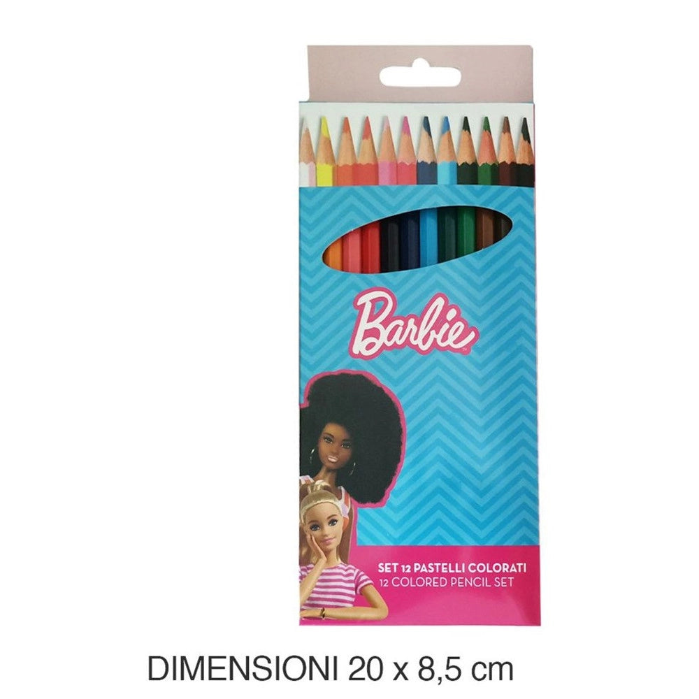 Trade Shop - Set 12 Pastelli Matite Colorate Colori Barbie Disegno Scuola Bambine Cancelleria 955678 -