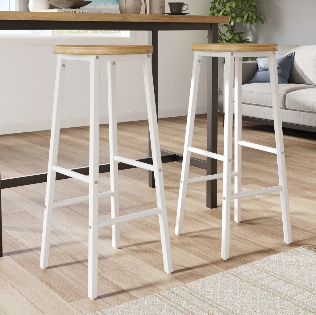 Set tavolo bar con contenitore e 2 sgabelli, bianco e effetto legno