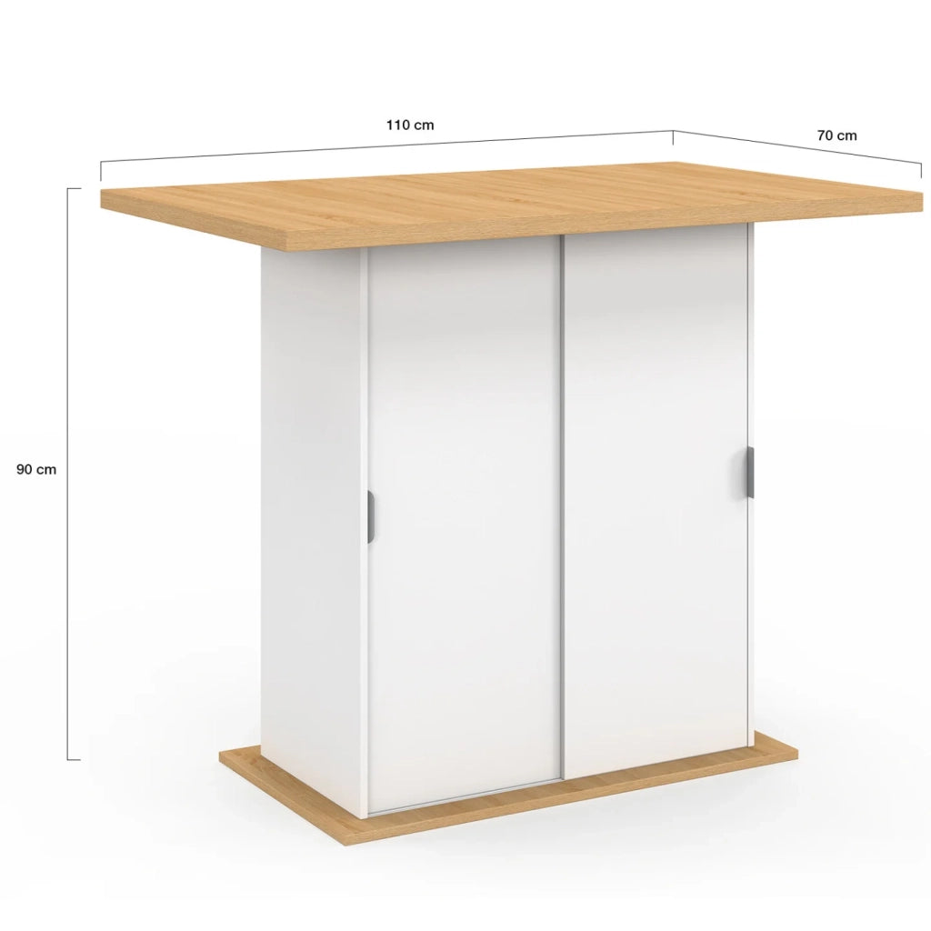 IDMarket - Isola centrale PAXTON 110 cm per 4 persone con contenitore in legno bianco e piano di lavoro effetto faggio