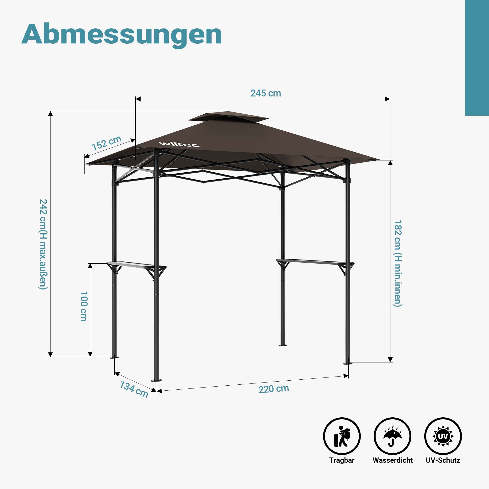Gazebo per barbecue color caffè 2,45 x 1,52 m con telone di copertura e due ripiani