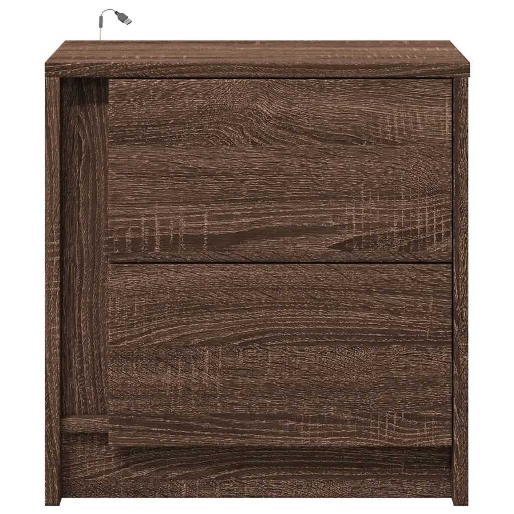 Comodino con Luci LED-Tavolino da notte Rovere Marrone in Legno Multistrato 980934