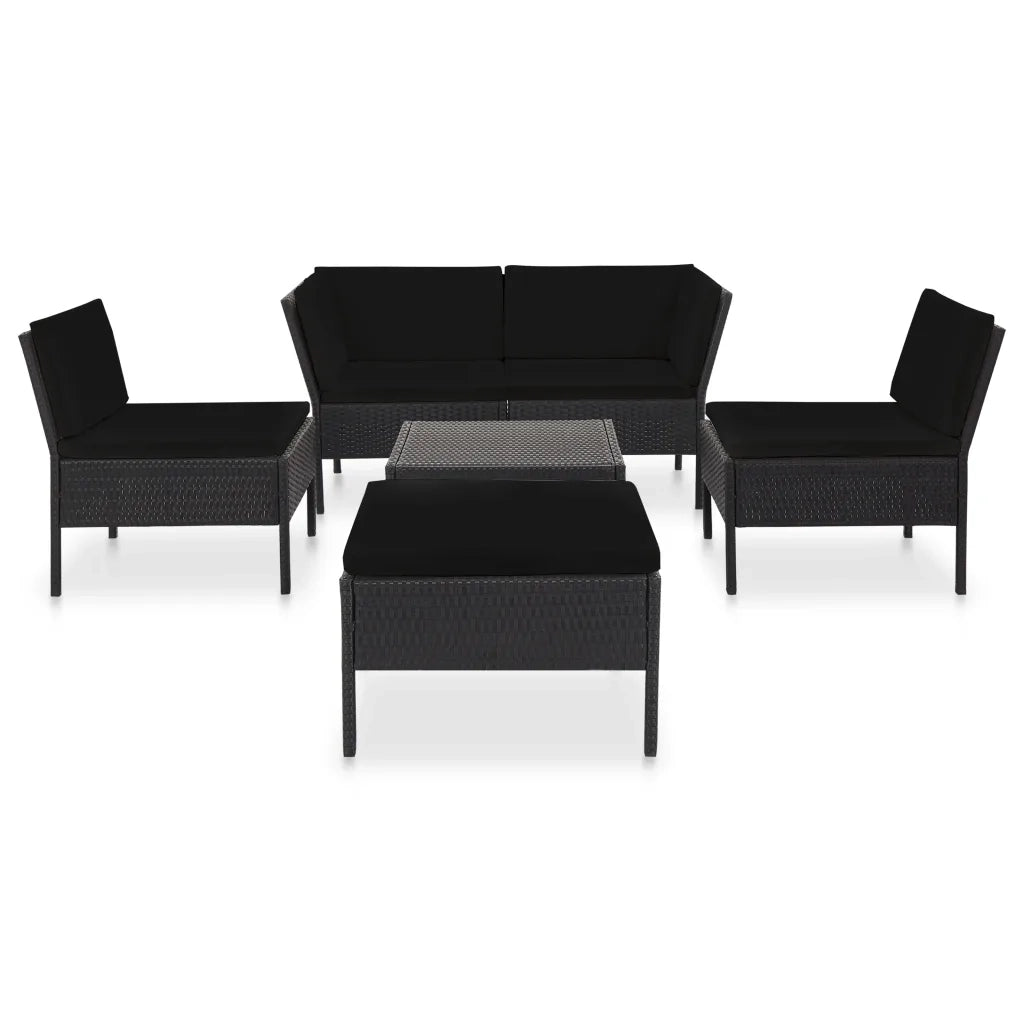Set Divani da Giardino 6 pz con Cuscini in Polyrattan Nero cod mxl 31561
