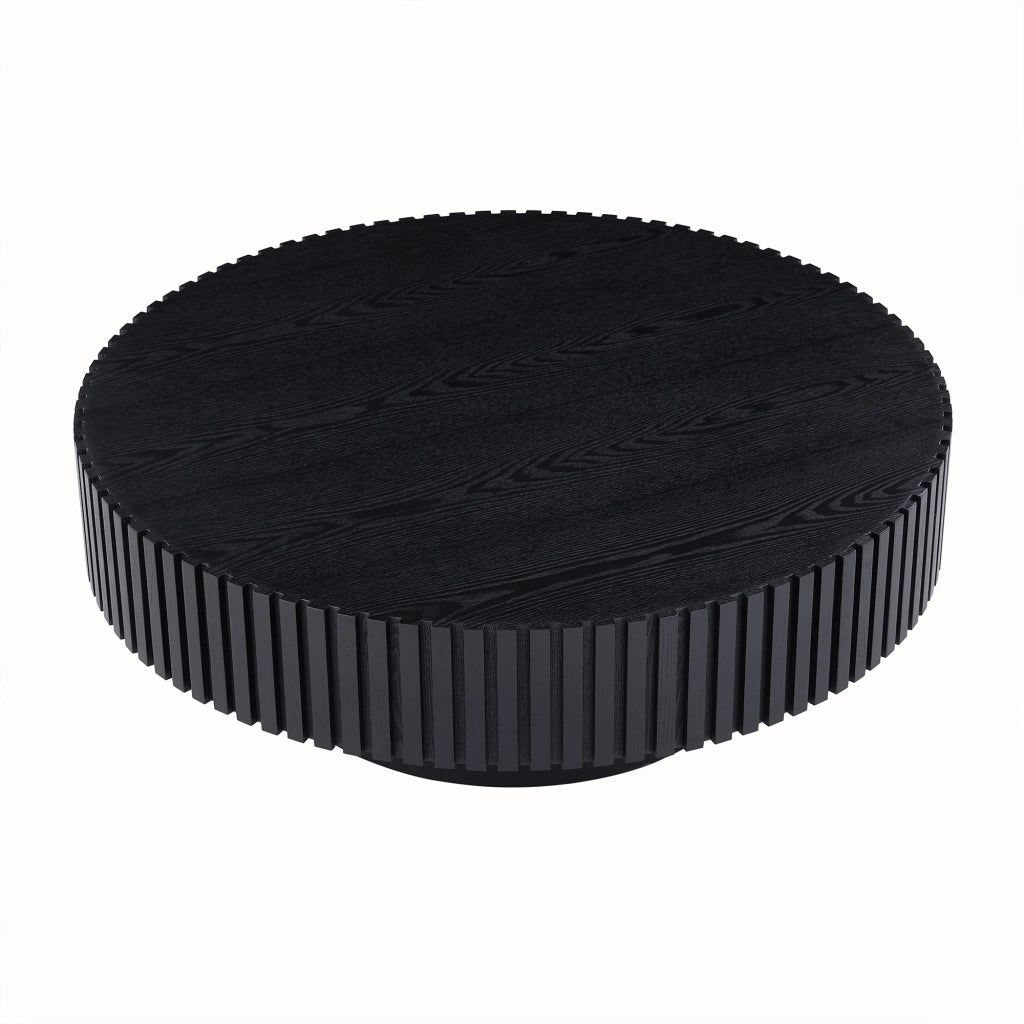 Tavolino basso rotondo in MDF con bordo artigianale, finitura nera, stile nordico, per soggiorno, 87 × 87 × 25 cm
