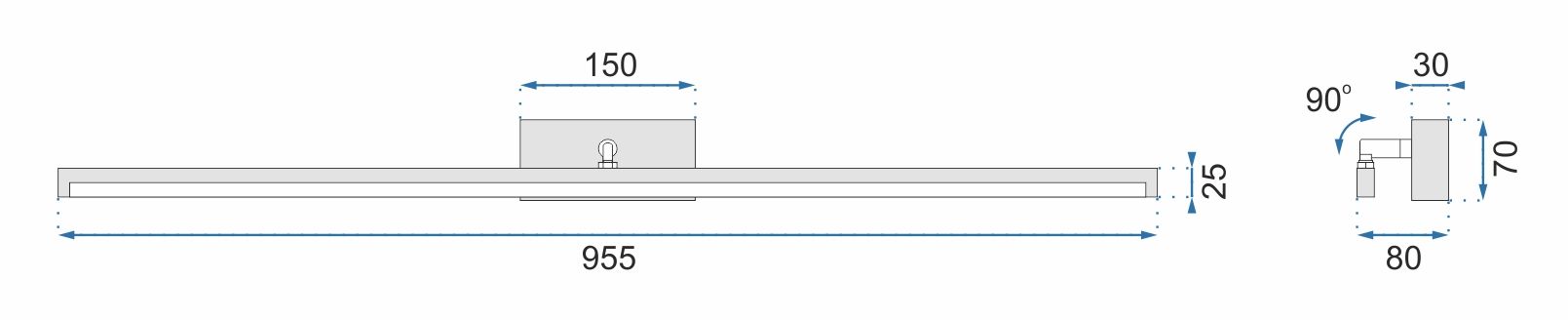 Lampada Da Parete Da Bagno Led Sopra Specchio 20w 100cm APP375-1W Nero