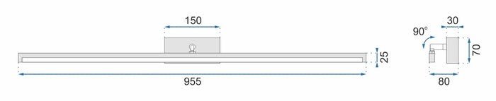 Lampada Da Parete Da Bagno Led Sopra Specchio 20w 100cm APP375-1W Nero