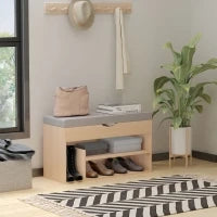 Scarpiera 2 in 1, Panca in Legno con Seduta Imbottita e Scomparto Nascosto, per Entrata/Ingresso, 80 x 30 x 48cm