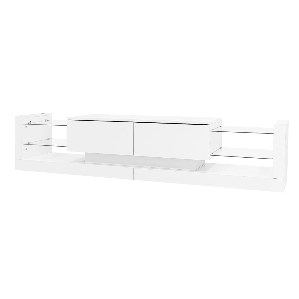 Mobile TV a LED - Zephmum- 181 cm- Lucido, vetro frontale, due cassetti pieghevoli