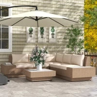 Set da Giardino 4 Pezzi in Rattan, Divano Angolare con Cuscini e Tavolini, Nero e Marrone chiaro