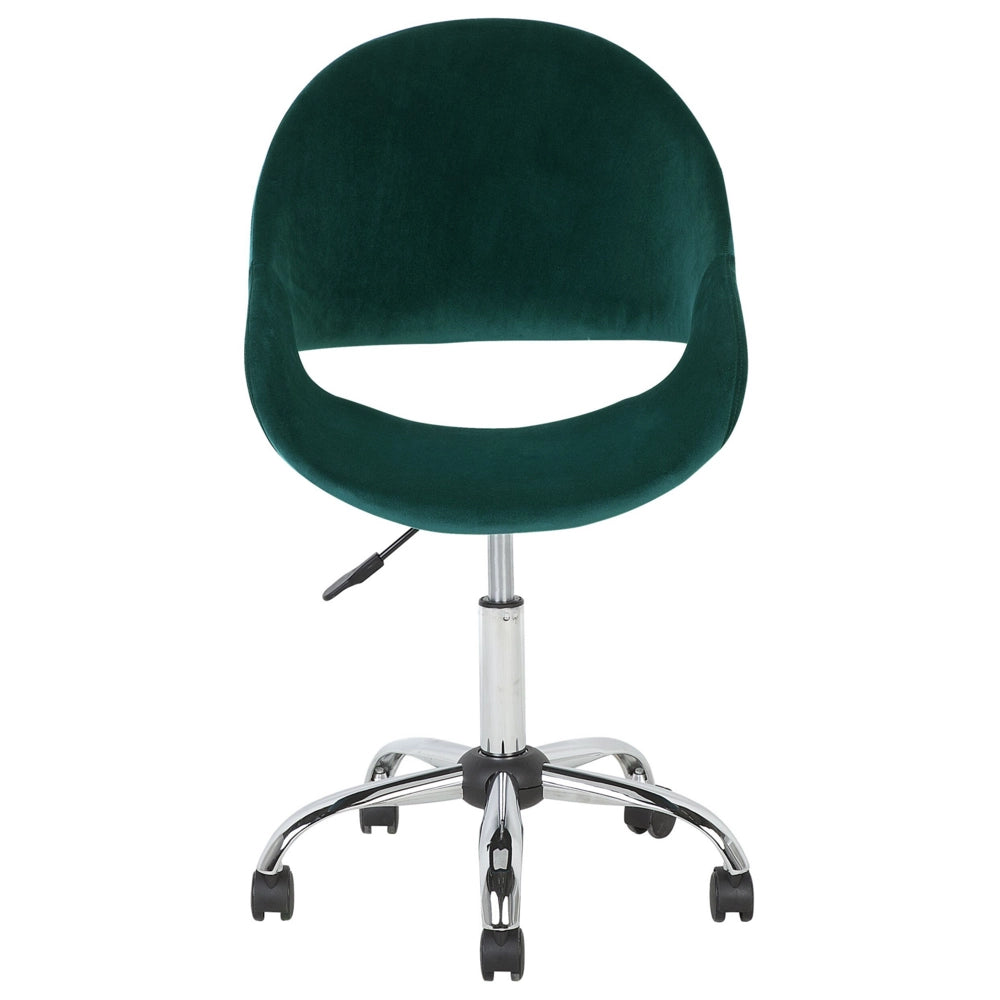 Sedia da Ufficio Girevole Verde con Base Argento Rivestimento in Velluto Regolabile in Altezza