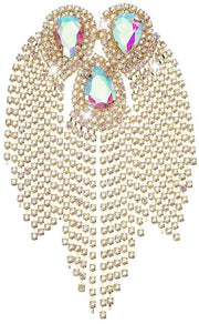 Decorazione a Spalla con Piume Lunghe in Metallo con Diamanti - Formato Compatto - Disegno Elegante