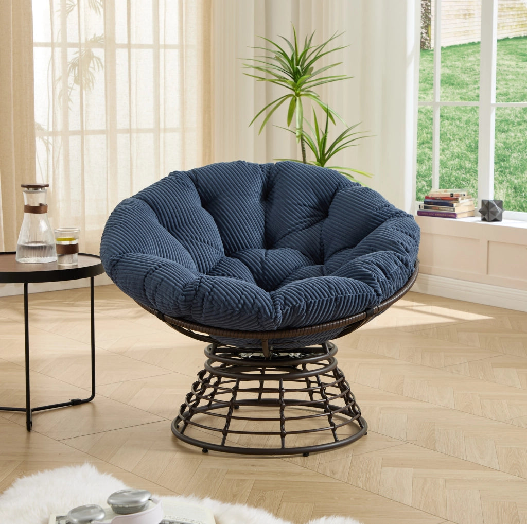 Poltrona papasan girevole 360° ergonomica in PE rattan e acciaio; blu navy; ? 92 x 67 cm