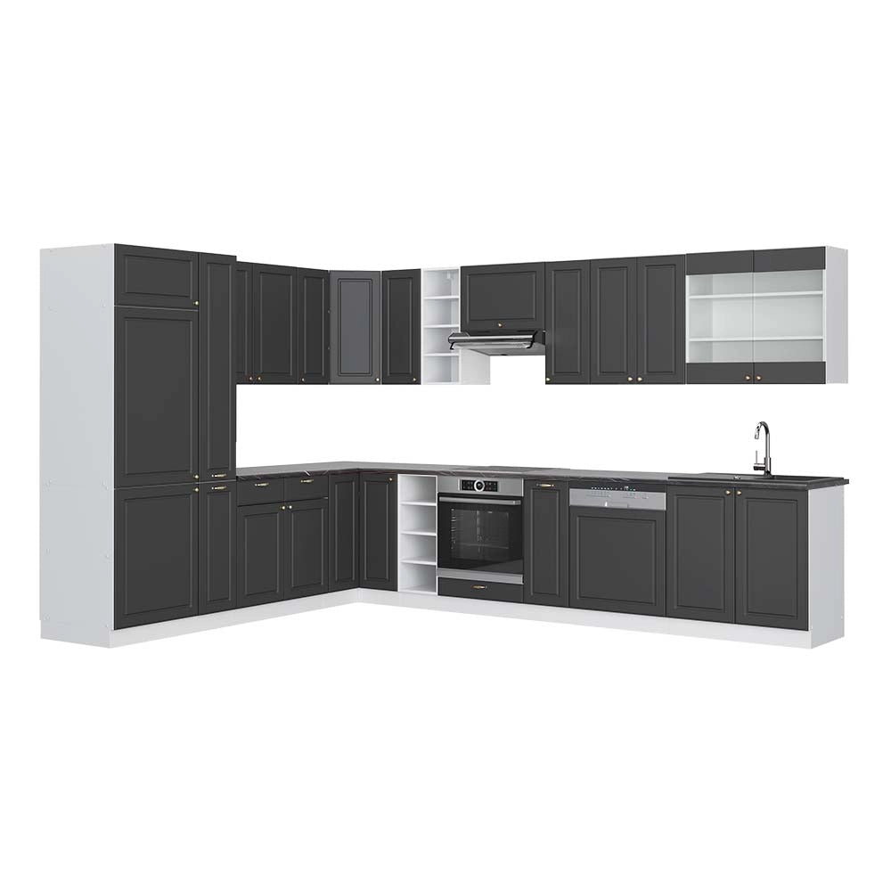 Cucina angolare completa Fame-Line Antracite-oro/Bianco 347 x 60 cm, PL Antracite Vicco