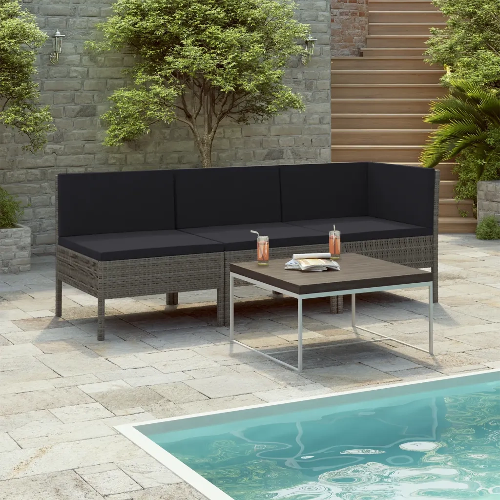 Set Divani da Giardino 3 pz | Set Salotto da Giardino con Cuscini in Polyrattan Grigio