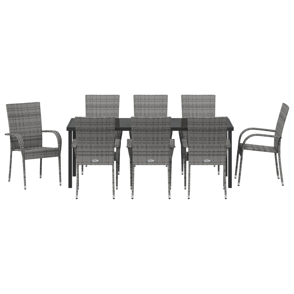 ???5 Pezzi da Pranzo per Giardino Grigio in Rattan PE