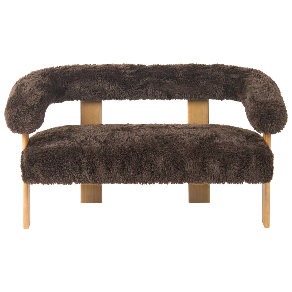 Set da salotto divano a 2 posti poltrona imbottita bouclé marrone scuro e marrone chiaro stile retrò soggiorno