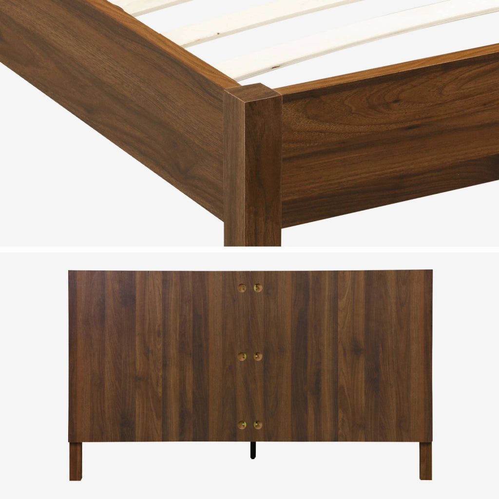 Letto con rete a doghe e testiera 160x200cm decorazione legno, noce