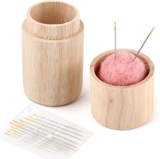 Set di ago per cucire in legno con 12 ago e cuscino di spilli, astuccio portatile e pratica per cucire, ricamare e cucire accessori (rosa)