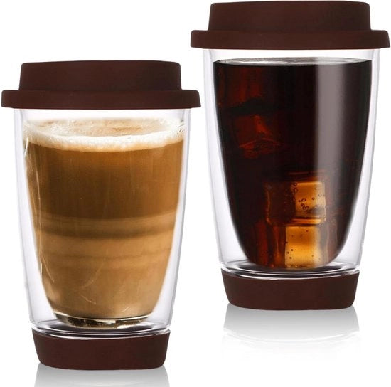 Cappuccino dubbi glas espressokoppi - 350 ml - con coperchio - cappuccinokoppi - tazze da caffè - bicchieri per caffè freddo - bicchieri termoresistenziali - sacchetti per caffè - marrone.
