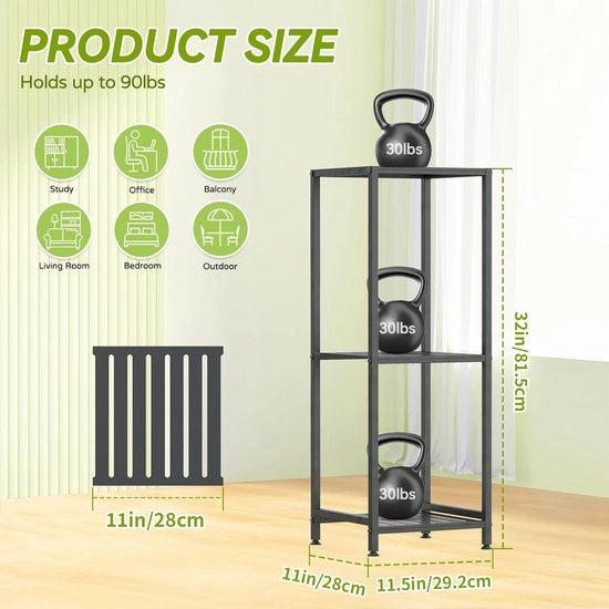 Supporto per piante 3 livelli alto 82 cm - supporto per angolo in metallo - supporto per piante all'aperto - vaso a gradoni - nero