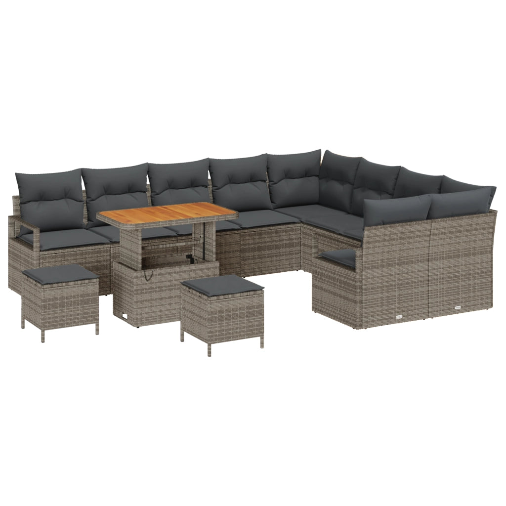 Set di Divano da Giardino vitaXL 12 Pezzi con Cuscini in Rattan Grigio e Acacia