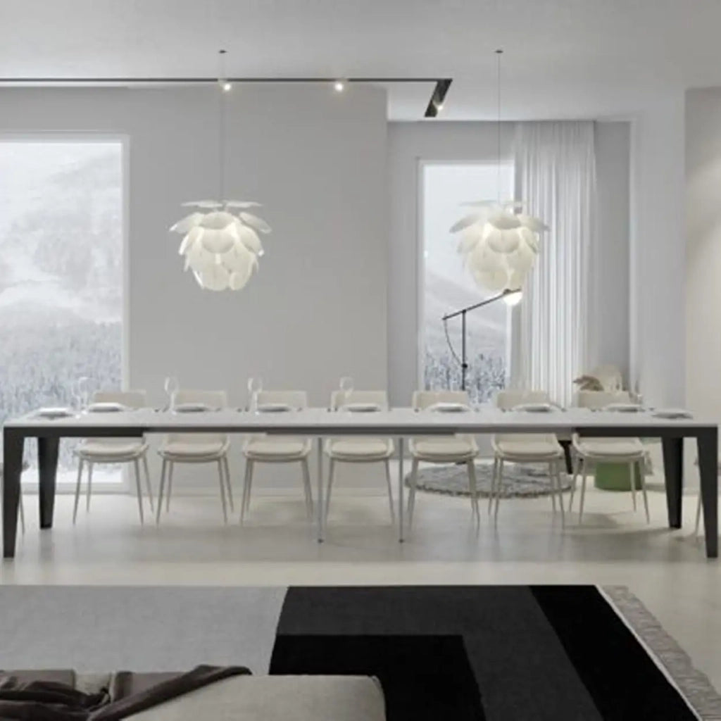 Tavolo allungabile 180/440x90 cm Flame Evolution colore bianco frassino telaio e gambe antracite