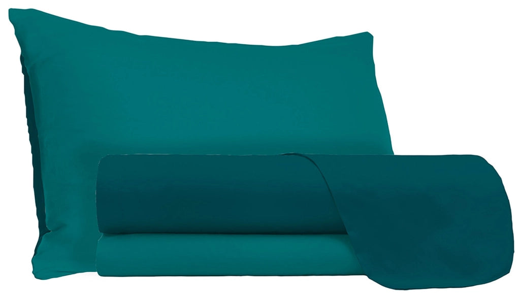 Set Lenzuola Sopra Sotto e Federe Doubleface Verde Petrolio/Verde Bottiglia Singolo