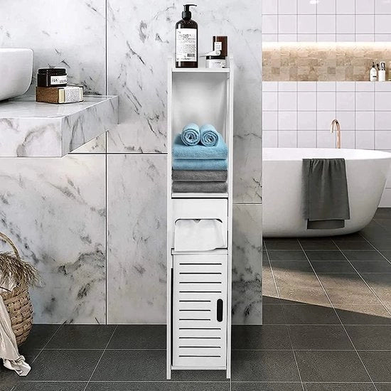 Armadio di Rifornimento Bagno Verticale Bianca - 80 * 155 * 15 cm - Con Scomparti - Per Sapone Shampoo Gel Doccia