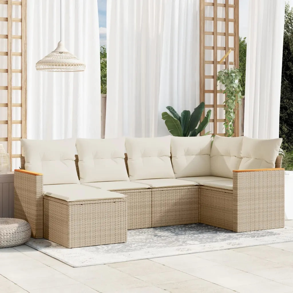Set Divano da Giardino 6 pz con Cuscini Beige in Polyrattancod mxl 90580