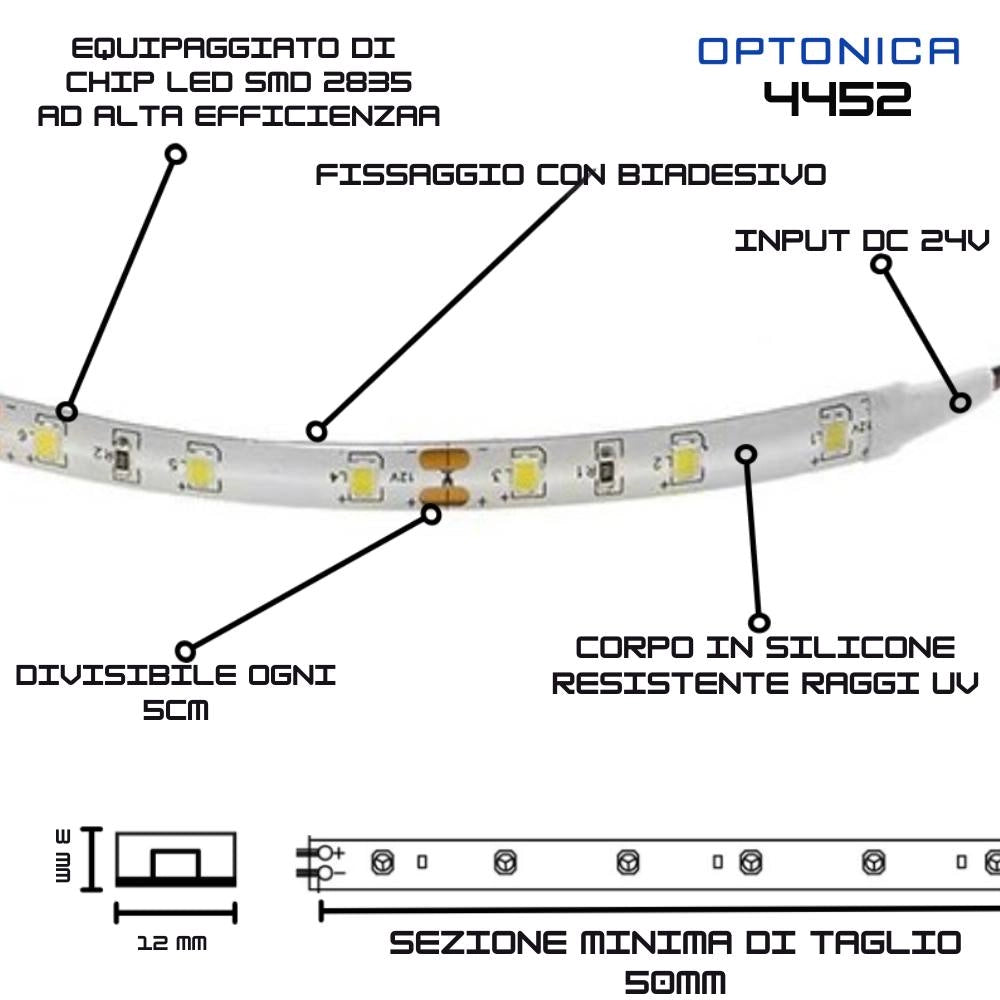 Striscia led optonica 2835 24v ip65 20w impermeabile dimmerabile 5m *** temperatura colore lampada 4000k bianco natur...