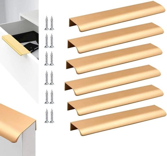 Set di maniglie nascoste 128 mm - set di 6 - alluminio - finitura oro mat - maniglie per armadi cucina.