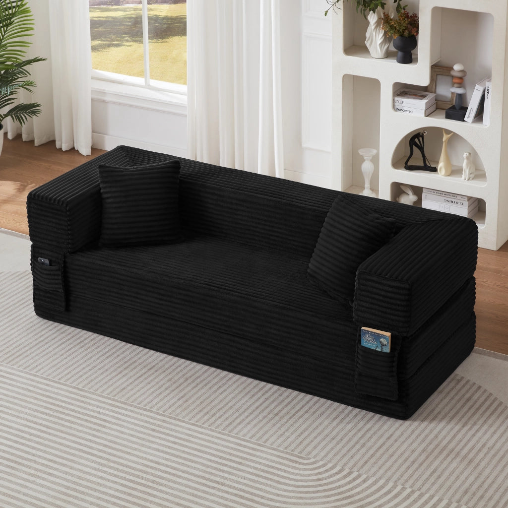 Divano Convertibile in Letto in Schiuma con Rivestimento a Corda, Design Classico, Nero