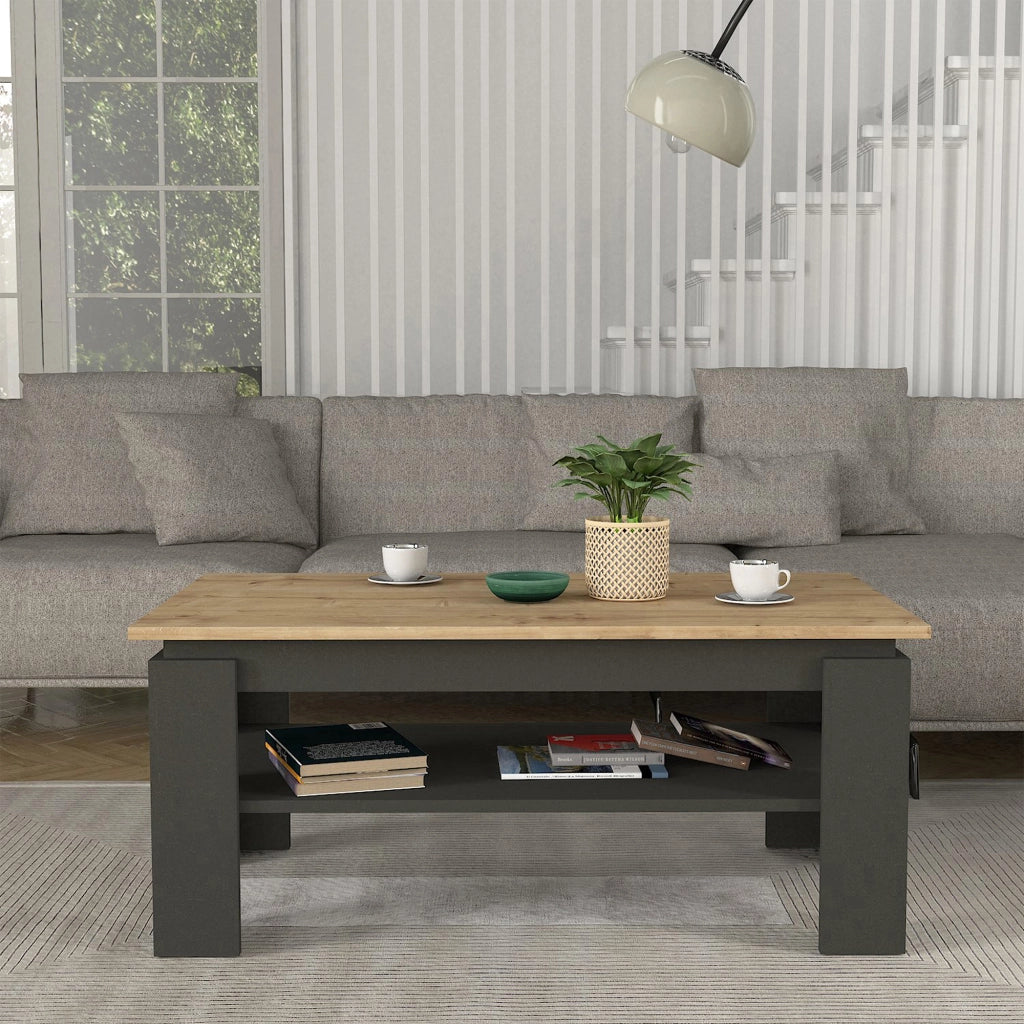 Tavolino Centrale da Caffè Krirdfjos con Ripiano 110x60x47 cm - Antracite/Effetto Rovere Zaffiro [en.casa]