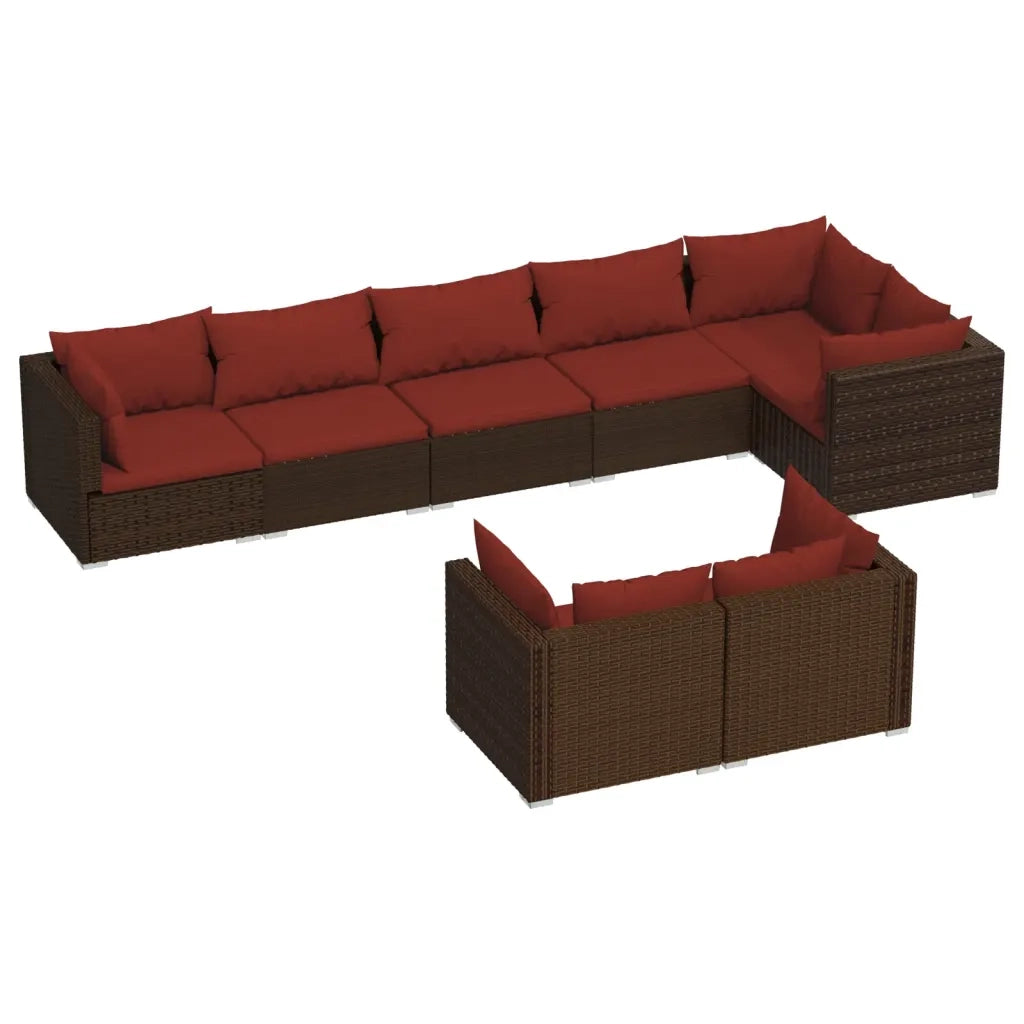 Set Divani da Giardino 8 pz con Cuscini in Polyrattan Marrone 3102483