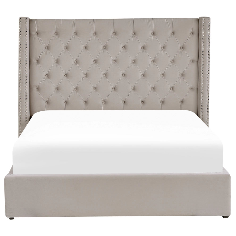 Letto contenitore velluto grigio chiaro e argento 160 x 200 cm glamour elegante