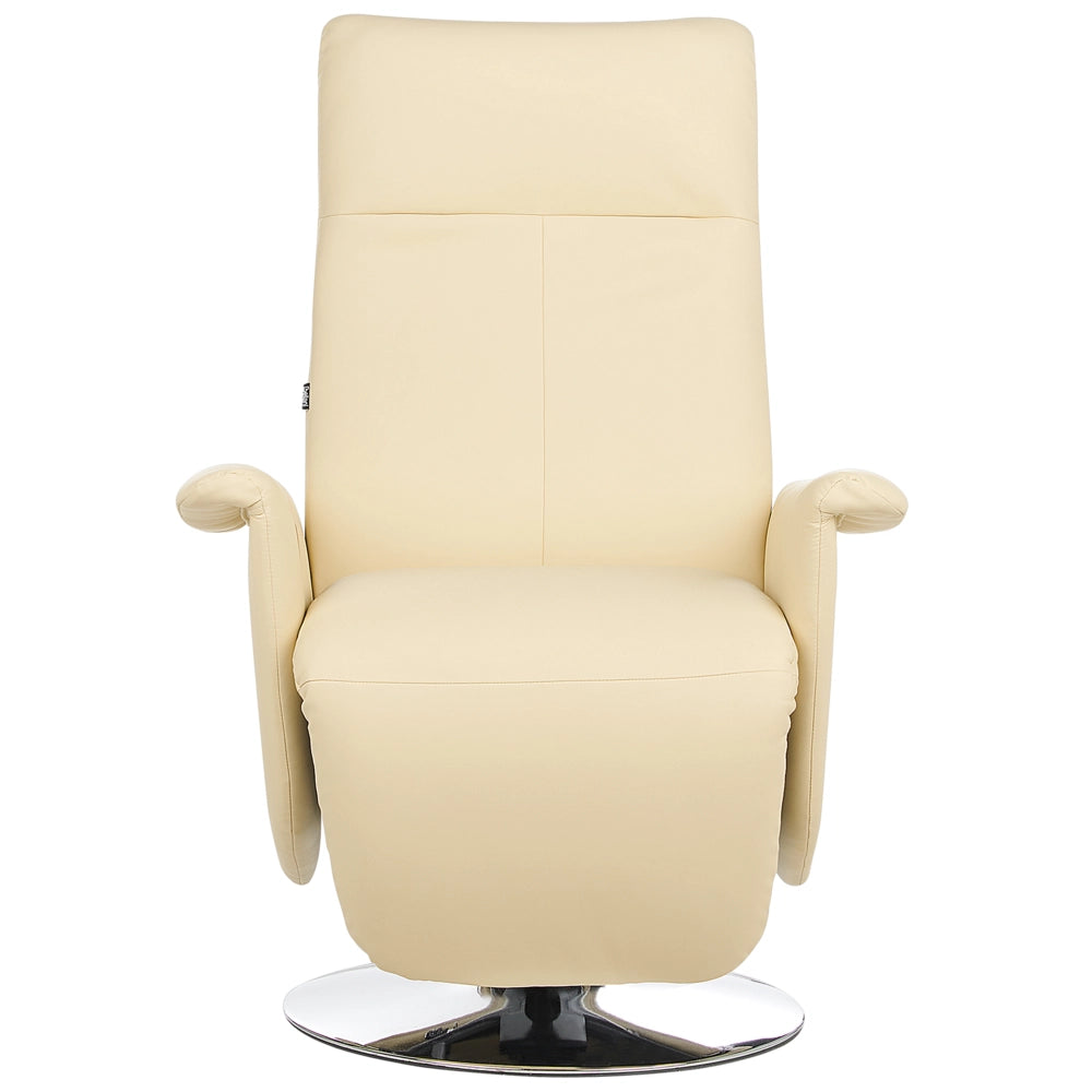 Poltrona reclinabile Beige chiaro in ecopelle Schienale regolabile Base in metallo Poggiapiedi estraibile Schienale alto Design moderno e minimalista