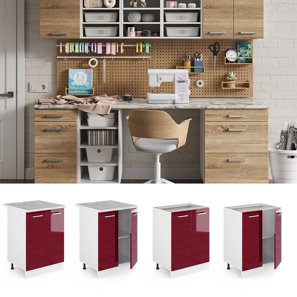 Vicco Base universale Rosso bordeaux lucido 60 cm con ante, senza piano di lavoro