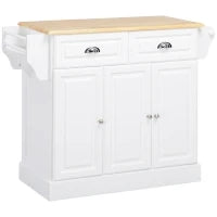 Carrello da Cucina su Ruote Isola da Cucina con 2 Cassetti Porta Spezie e Porta Asciugamani, 110 x 45 x 91 cm, Bianco