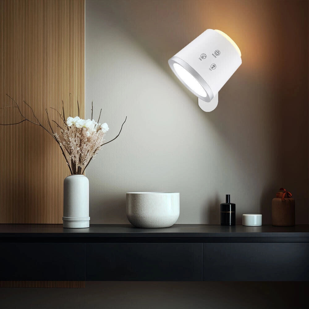 Trade Shop - Lampada Doppio Uso Scrivania Applique A Led 6w Touch Dimmerabile 3 Colorazioni Bl-1005 - Bianco