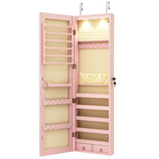 Armadio portagioie con specchio in legno a parete con LED interno 35,5x10x120cm Rosa-Armadietti per gioielli