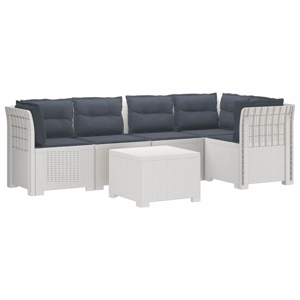 Divano da Giardino 5 Posti con Cuscini Stile Rattan PP Bianco 3444097