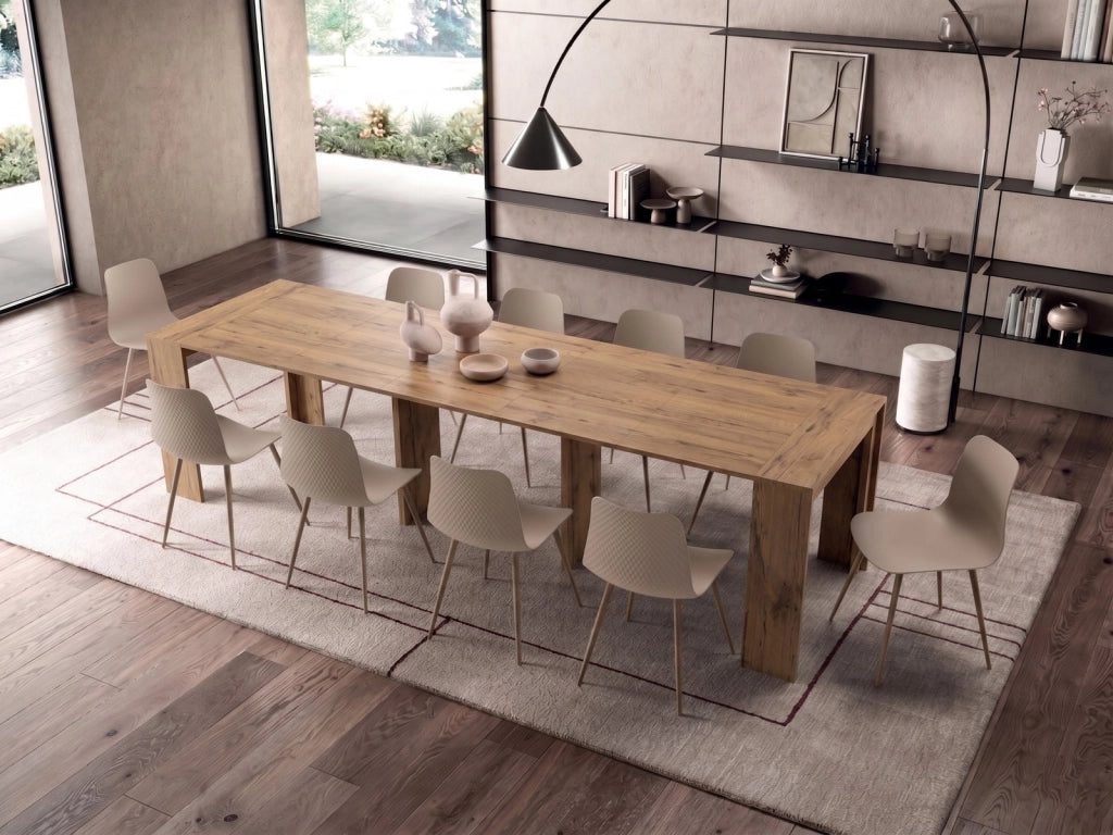 Consolle Allungabile Pinocchio - Tavolo da pranzo moderno in melaminico effetto rovere naturale, design salvaspazio ed elegante - OM